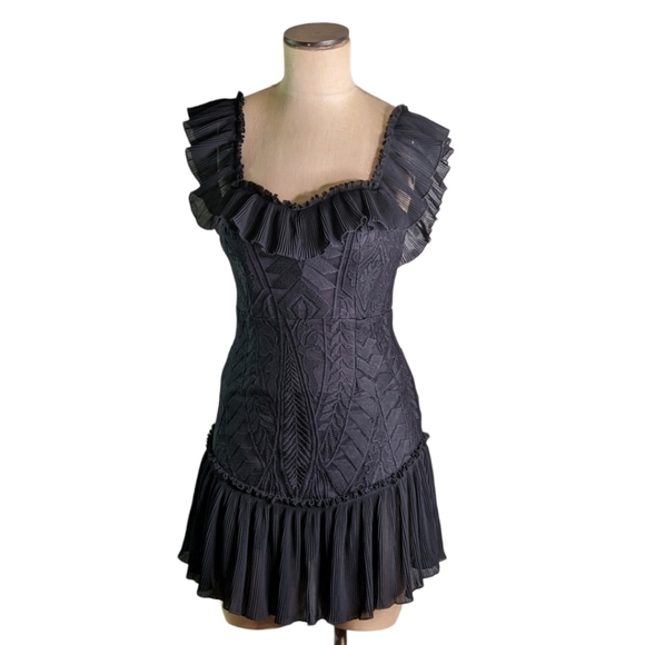 Saints + Secrets Black  Pleated Ruffles & Patterned Dress, S , EUC - Picture 1 of 3